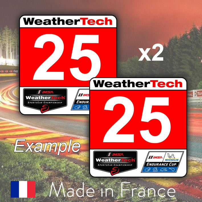2 x Red Custom Number GTLM IMSA WeatherTech Number Plates – Lovely Stickers